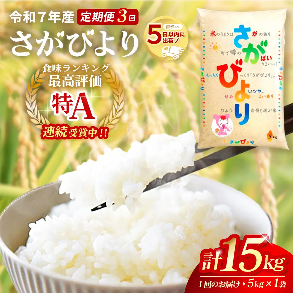 【3カ月定期便】☆2010年から連続特A受賞☆ 令和7年産 さがびより 5kg K082302