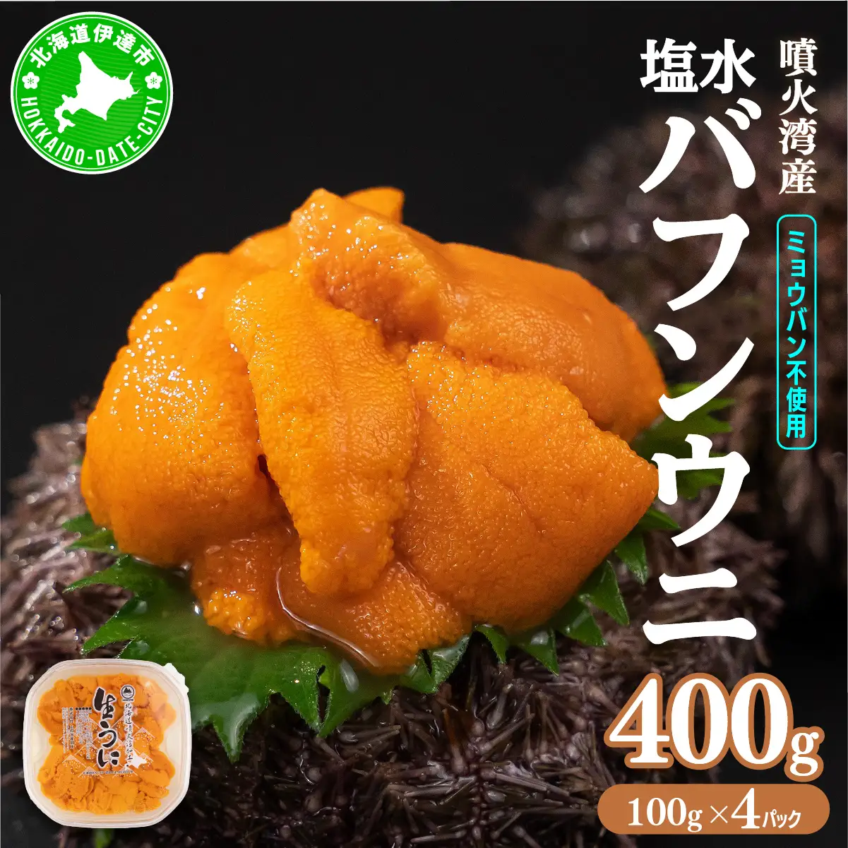 北海道 噴火湾産 塩水 バフンウニ 100g 4パック 計400g 《アフター保証付き》