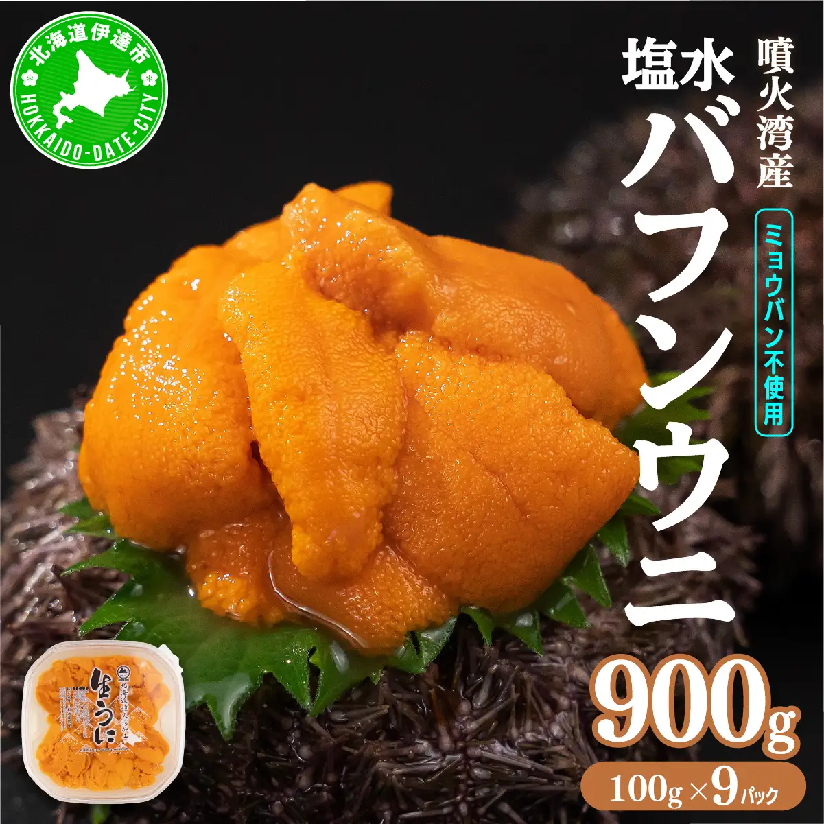 北海道 噴火湾産 塩水 バフンウニ 100g 9パック 計900g 《アフター保証付き》