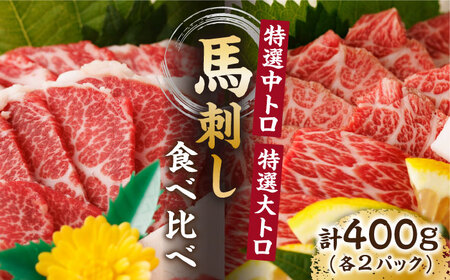特選霜降り馬刺し 中トロ大トロ2種食べ比べセット 計400g（各2pc）【馬刺しの郷 民守】 2種馬刺し 中トロ 大トロ 熊本 霜降り 特選 [ZBL017]