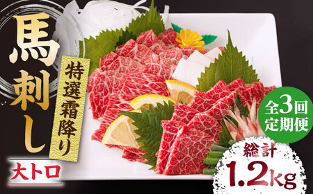 【3回定期便】特選霜降り馬刺し（大トロ）計400g（4pc）【馬刺しの郷 民守】 熊本県産 九州 冷凍 特選 大トロ  [ZBL045]