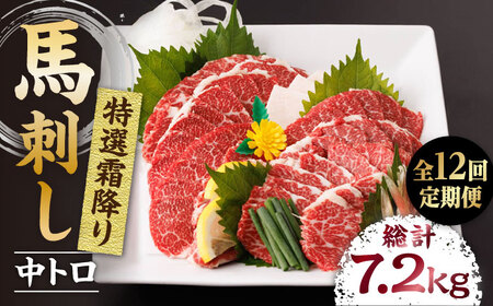 【12回定期便】特選霜降り馬刺し（中トロ）計600g（6pc）【馬刺しの郷 民守】 特産品 霜降り 馬刺し [ZBL099]