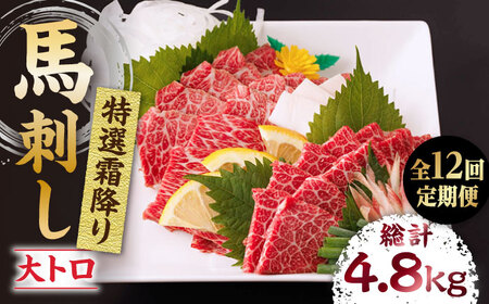 【12回定期便】特選霜降り馬刺し（大トロ）計400g（4pc）【馬刺しの郷 民守】 特産品 霜降り 馬刺し [ZBL101]