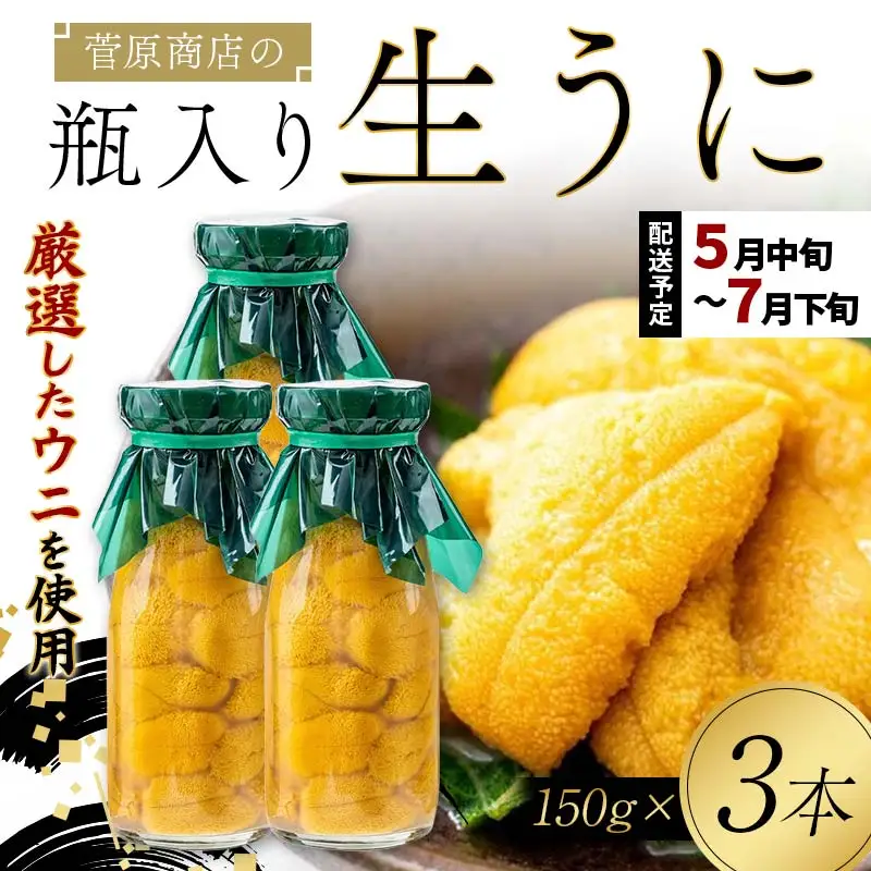 【発祥の地】【牛乳瓶入り生うに】【2027年5月中旬以降発送 】菅原商店 生うに 150g×3本 国産 三陸山田 岩手県 山田町 三陸 旬 うに 牛乳瓶 無添加 ウニ 雲丹 うに丼 無添加ウニ キタムラサキウニ 特選 ミョウバン不使用