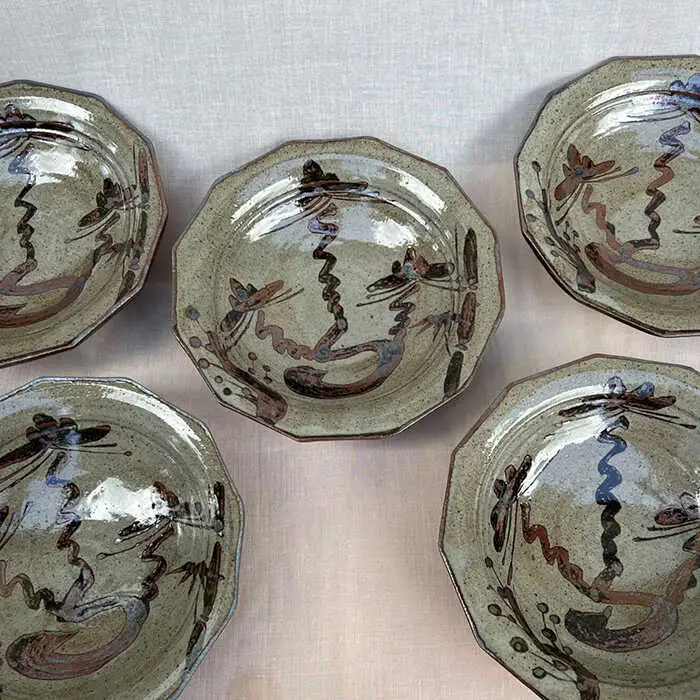 唐津焼】【1品限り・木箱付き】絵唐津松竹梅文12角向付 5客組 / 佐賀県