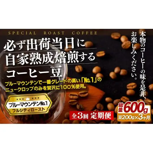 必ず出荷日に自家熟成焙煎ブルーマウンテンNo.1豆(200g)【3回定期便】