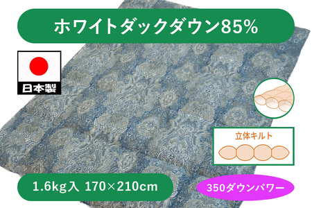 立体 羽毛ふとん(SDL) ホワイトダックダウン【ダブルサイズ】ブルー K0524797D85SD｜ふわふわ 立体キルト ホワイトダック 羽毛布団 パワーアップ加工 オゾン加工 殺菌 消臭 防ダニ [4300]