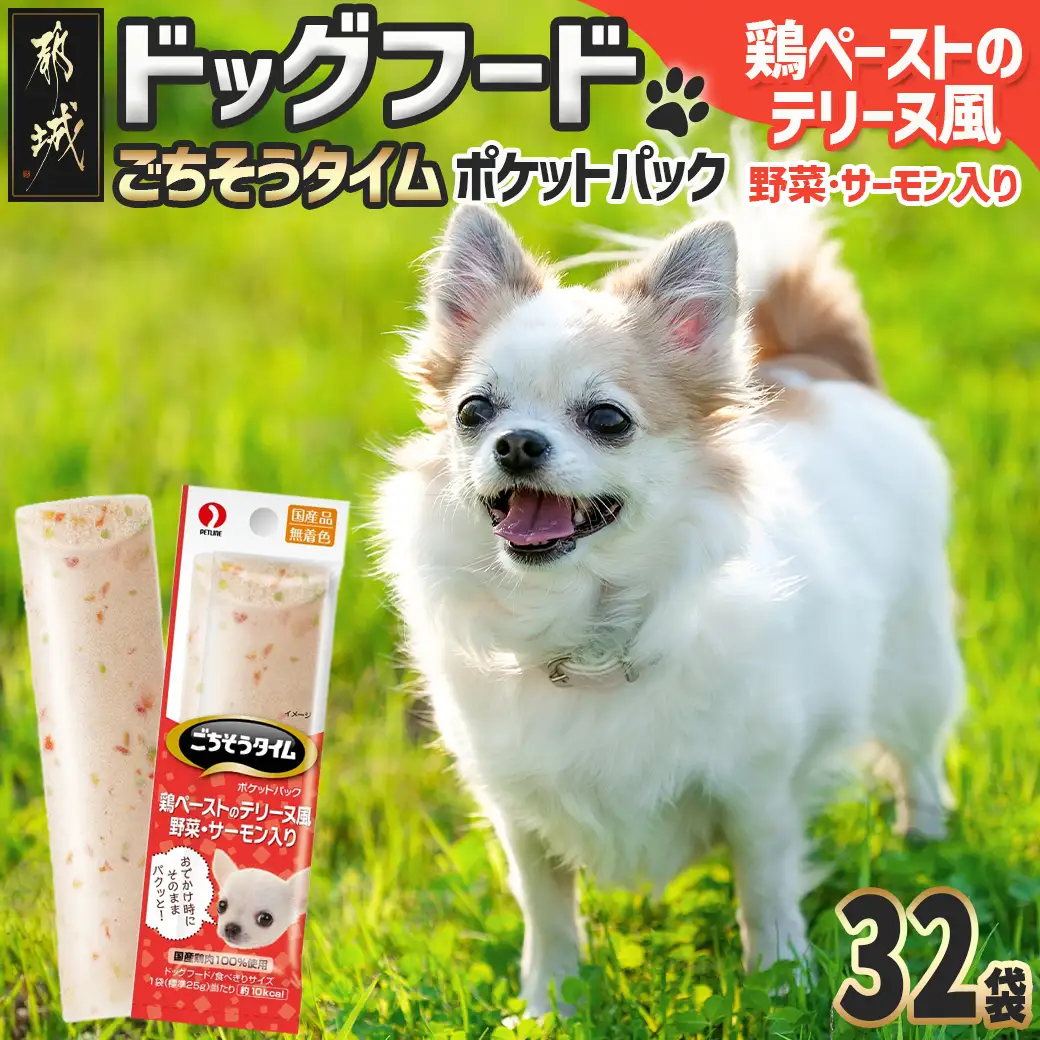 《ドッグフード》ごちそうタイム 鶏ペーストのテリーヌ風 野菜・サーモン入り※ポスト投函〔LE-3321〕_(都城市) ドッグフード 鶏ペースト テリーヌ風 野菜 サーモン お散歩のおやつ トッピング スリムパウチ 国産若鶏 犬用