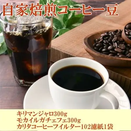 コーヒー豆キリマンジャロ・モカイルガチェフェ各300gとカリタコーヒーフイルター100枚【日高町】【1217478】
