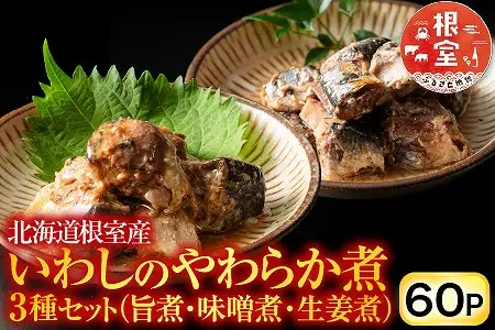【北海道根室産】いわし煮付けセット(3種・各20P) F-09014