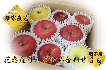花巻産 りんごミックス 贈答用 詰め合わせ（約3kg）　【1779】