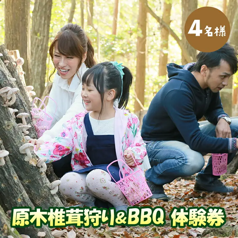 【ふるさと納税】 原木 椎茸 狩り ＆ BBQ 4名様 体験券 しいたけ シイタケ 椎茸狩り バーベキュー 体験 チケット ふるさと納税 ふるさと 人気 家族 レジャー アウトドア おすすめ 送料無料 兵庫県 三田市