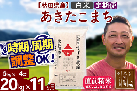 ※令和7年産※《定期便11ヶ月》秋田県産 あきたこまち 20kg【白米】(5kg小分け袋) 2025年産 お届け時期選べる お届け周期調整可能 隔月に調整OK お米 すずき農産