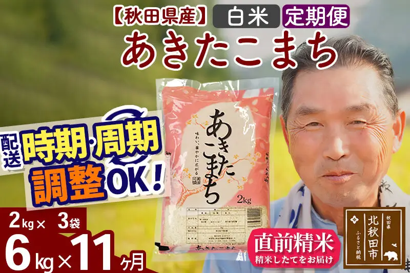 令和7年産《定期便11ヶ月》秋田県産 あきたこまち 6kg【白米】(2kg小分け袋) 2025年産 お届け時期選べる お届け周期調整可能 隔月に調整OK お米 おおもり
