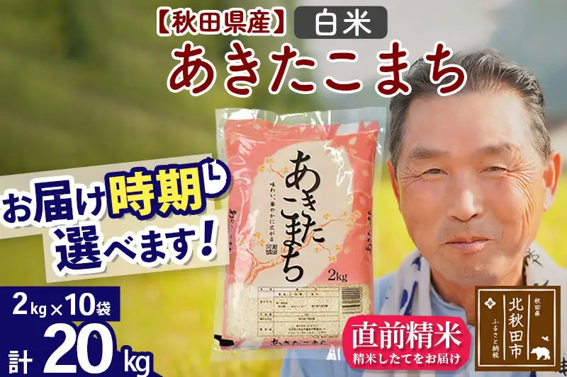 令和7年産秋田県産 あきたこまち 20kg【白米】(2kg小分け袋)【1回のみお届け】2025年産 お届け時期選べる お米 おおもり