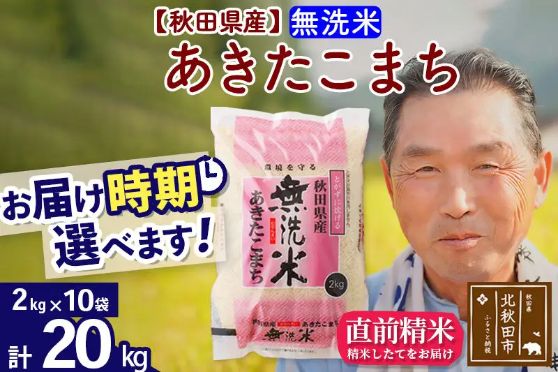 令和7年産秋田県産 あきたこまち 20kg【無洗米】(2kg小分け袋)【1回のみお届け】2025年産 お届け時期選べる お米 おおもり