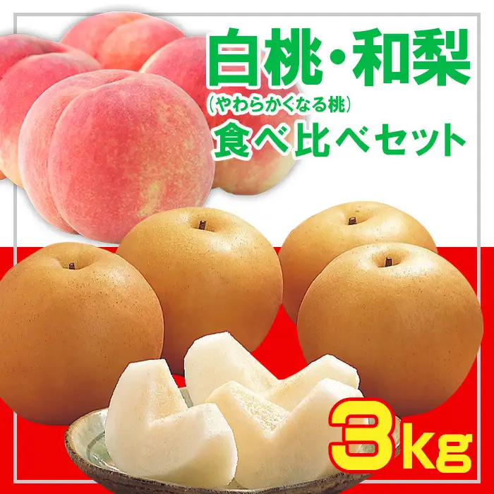 ☆フルーツ王国山形☆白桃 (やわらかくなる桃)・和梨食べ比べセット秀品 3kg【令和8年産先行予約】FS23-852 くだもの 果物 フルーツ 山形 山形県 山形市 2026年産