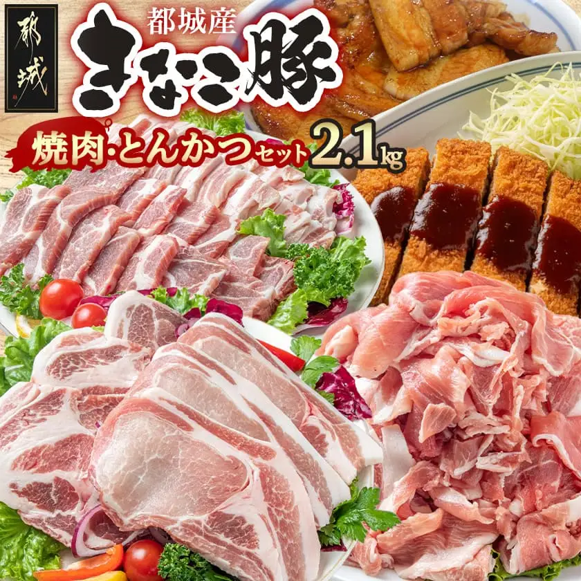 「きなこ豚」焼肉・とんかつセット 計2.1kg〔18-12-009〕_(都城市) ブランド豚 豚カツ用 トンカツ用(ロース / 肩ロース) 焼き肉用 (豚バラ / 豚肩ロース) 切り落とし 小間切れ