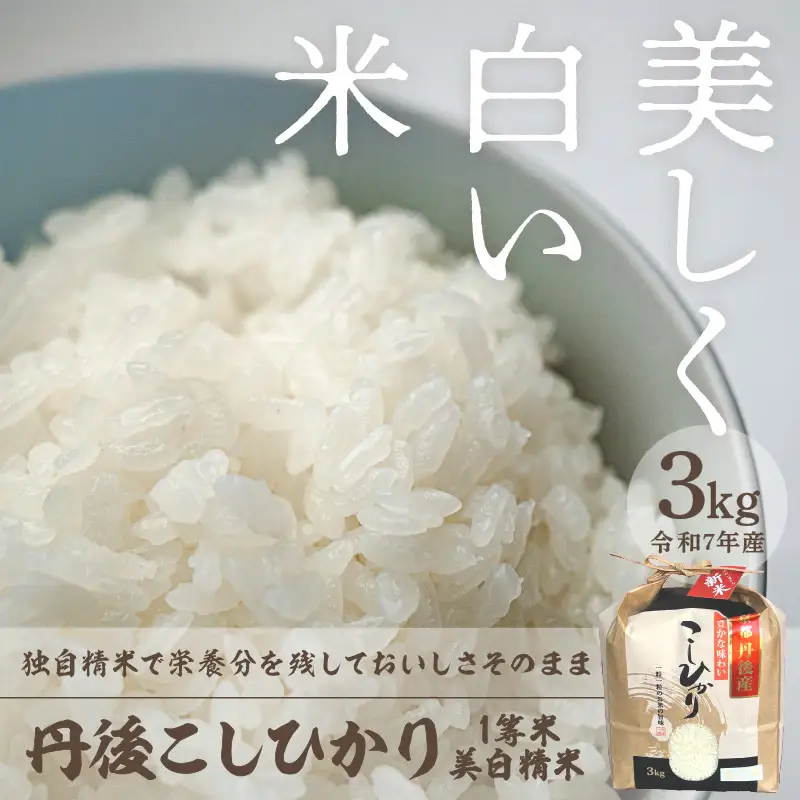令和7年産 美白精米 丹後こしひかり 3kg 1等米