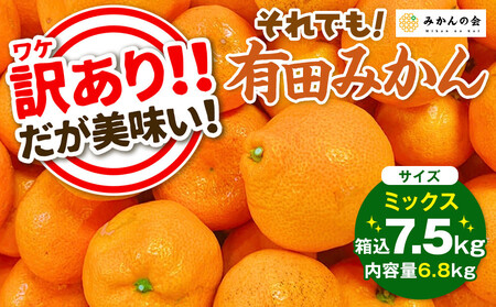 訳あり それでも 有田みかん 箱込 7.5kg (内容量約 6.8kg)  サイズミックス B品 有田みかん 和歌山県産 産地直送 家庭用［2026年11月中旬より順次出荷予定］［みかんの会］