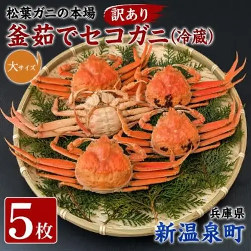 松葉ガニの本場　訳あり・釜茹でセコガニ(冷蔵)大サイズ　5枚　兵庫県新温泉町　【配送不可地域：離島・北海道・沖縄県・東北】【1132210】