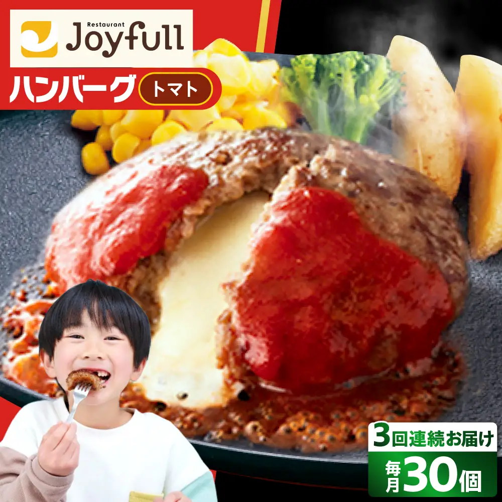 【全3回定期便】ジョイフル ハンバーグ 30個( チーズイン + トマトソース )[ABAA048]