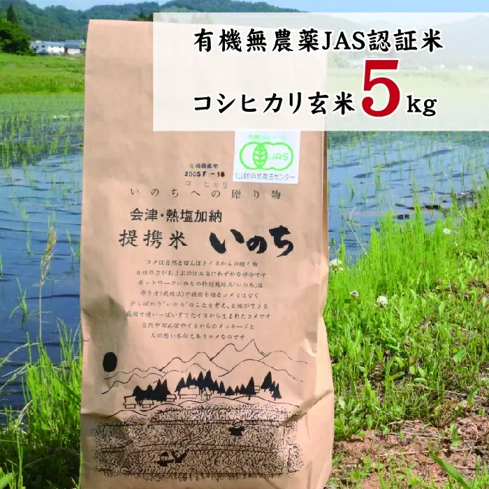 有機無農薬ＪＡＳ認証米コシヒカリ玄米5㎏　【07208-0203】