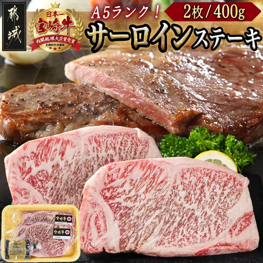 宮崎牛(A5)サーロインステーキ200g×2枚〔28-0102〕_(都城市) 最高級A5ランクの牛肉 宮崎牛サーロイン霜降りステーキ用牛肉 (200g×2枚) 最高等級5等級 国産黒毛和牛 宮崎県産牛肉 ギフト 贈答用