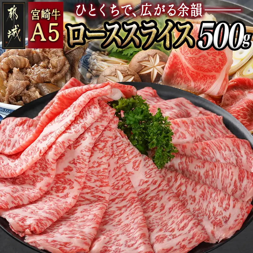 宮崎牛(A5)ローススライス500g〔AD-0102〕_(都城市) 宮崎牛ロース薄切り肉 500g×1パック A5ランク 5等級 すき焼き 国産牛肉 九州産 宮崎県産牛肉 都城産 霜降り肉 ギフト 贈答用