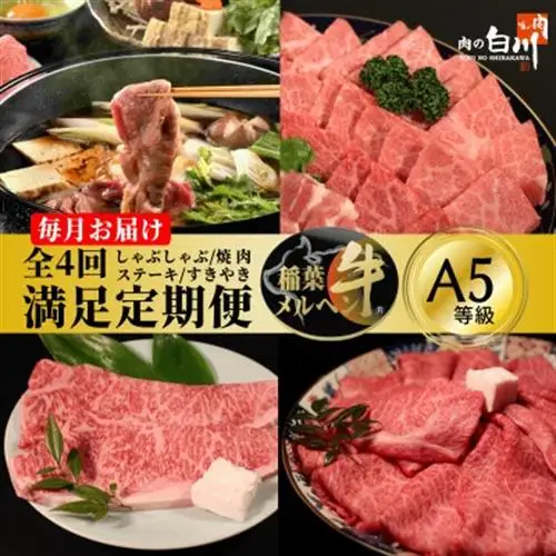 【毎月定期便】稲葉メルヘン牛食べ比べ【満足セット】全4回【配送不可地域：離島・北海道・沖縄県・東北・中国・四国・九州】【4004672】
