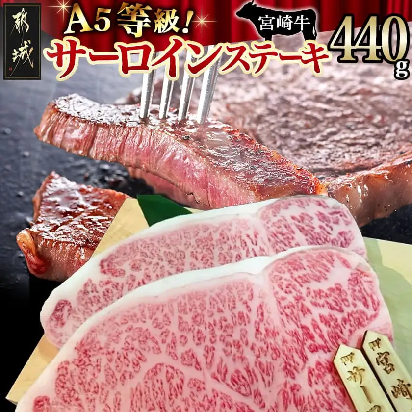 宮崎牛(A5)サーロインステーキ220g×2枚〔AD-77-001〕_(都城市) A5ランク サーロインステーキ(220g×2枚セット) ステーキソース(2個) あらびきコショウ(2個) ブランド牛肉 最高等級 5等級 ギフト 贈答用