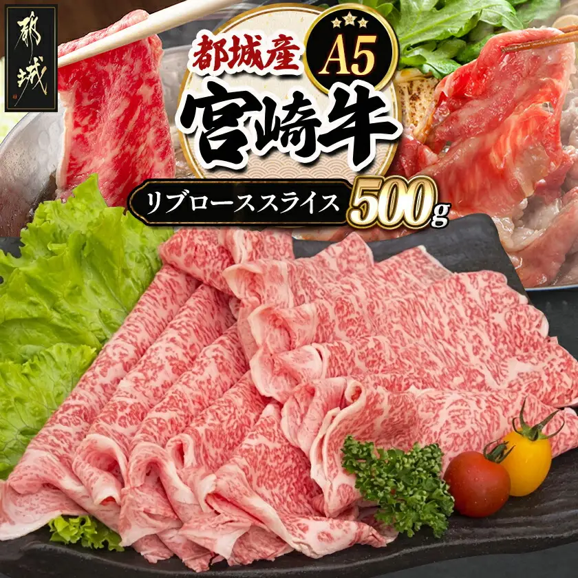 宮崎牛リブローススライス500g (A5) 〔AD-A0-004〕_(都城市) 牛肉 都城産宮崎牛 国産黒毛和牛『内閣総理大臣賞』を受賞した生産者のお肉です！ 最上級ランクのA5等級 霜降り牛肉 すき焼き/しゃぶしゃぶに A5ランク ギフト 贈答用