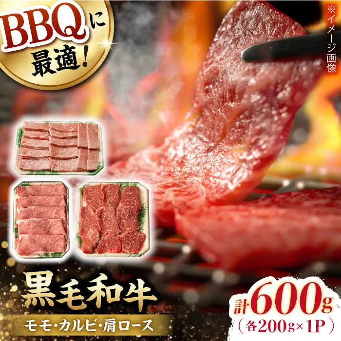 和牛 バーベキュー セット 肩ロース カルビ モモ 計600g (200g×3) 長崎和牛 【夢ファームシュシュ】 [WF22] 肉 牛肉 ロース もも 焼肉 BBQ