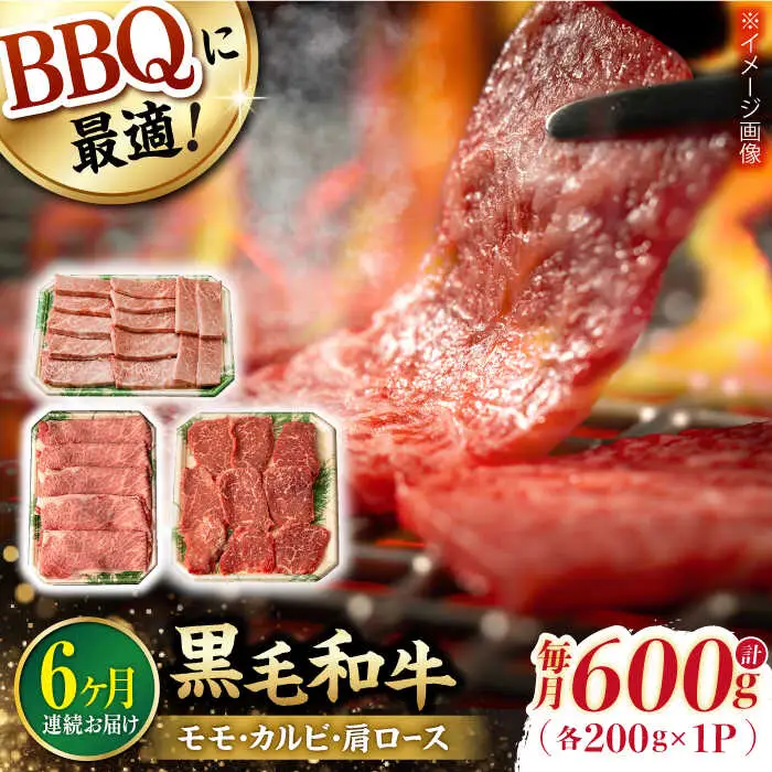【第6回定期便】和牛 バーベキュー セット 肩ロース カルビ モモ 計600g (200g×3) 長崎和牛 焼肉 【夢ファームシュシュ】 [WF42] 肉 牛肉 ロース もも 焼肉 BBQ 定期便