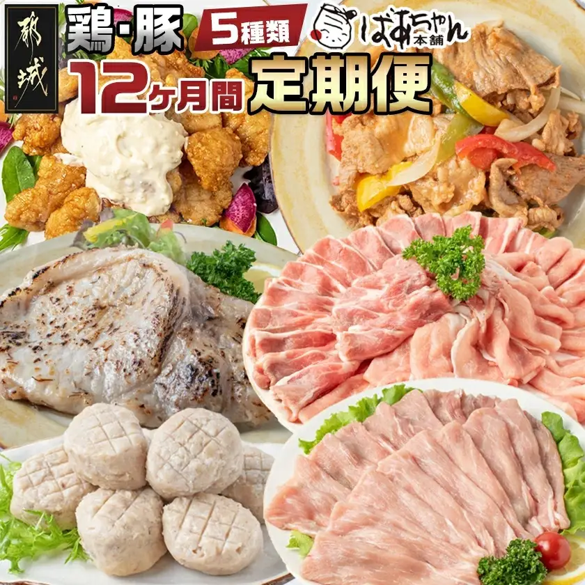 豚・鶏5種類の定期便（12ヶ月間）〔T100（12）-1501〕_(都城市) 観音池ポーク 焼くだけミートポーク6種セット 宮崎名物チキン南蛮セット 観音池ポークスライスセット 宮崎県産鶏焼くだけミート6種セット