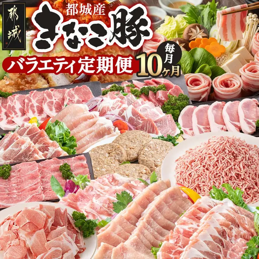 「きなこ豚」バラエティ定期便(10ヶ月)〔T120（10）-1202〕_(都城市) 宮崎県産豚肉 都城産きなこ豚 豚バラ ロース 肩ロース ウデ・モモ ミンチ ハンバーグ 小間切れ しゃぶしゃぶ とんかつ 焼き肉 生姜焼き