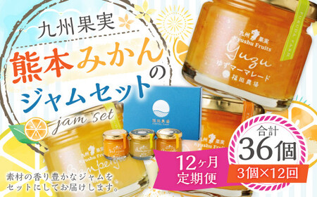 【12ヶ月定期便】熊本みかんのジャムセット(120g×3個)×12回 ジャム 果物 フルーツ 3種類 デコポン 甘夏 晩白柚