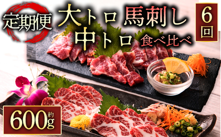 【定期便 全6回】霜降り馬刺しの食べ比べ約600g（大トロ馬刺し・中トロ馬刺し各約300g）を毎月お届け！醤油・生姜の小袋付き