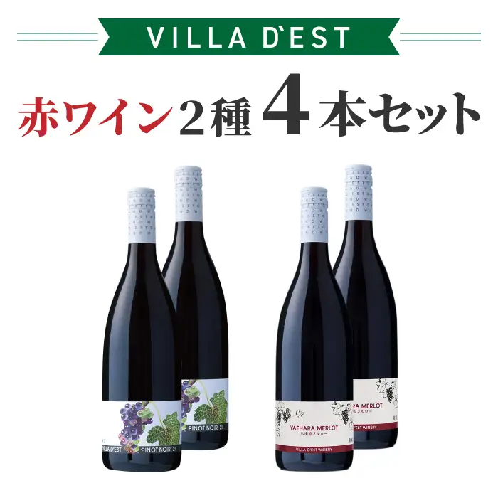 赤ワイン 2種 4本セット（ピノ・ノワール & 八重原 メルロー）｜【ヴィラデスト ワイナリー】GI長野 長野ワイン 日本ワイン ワイン ミディアムボディ フルボディ