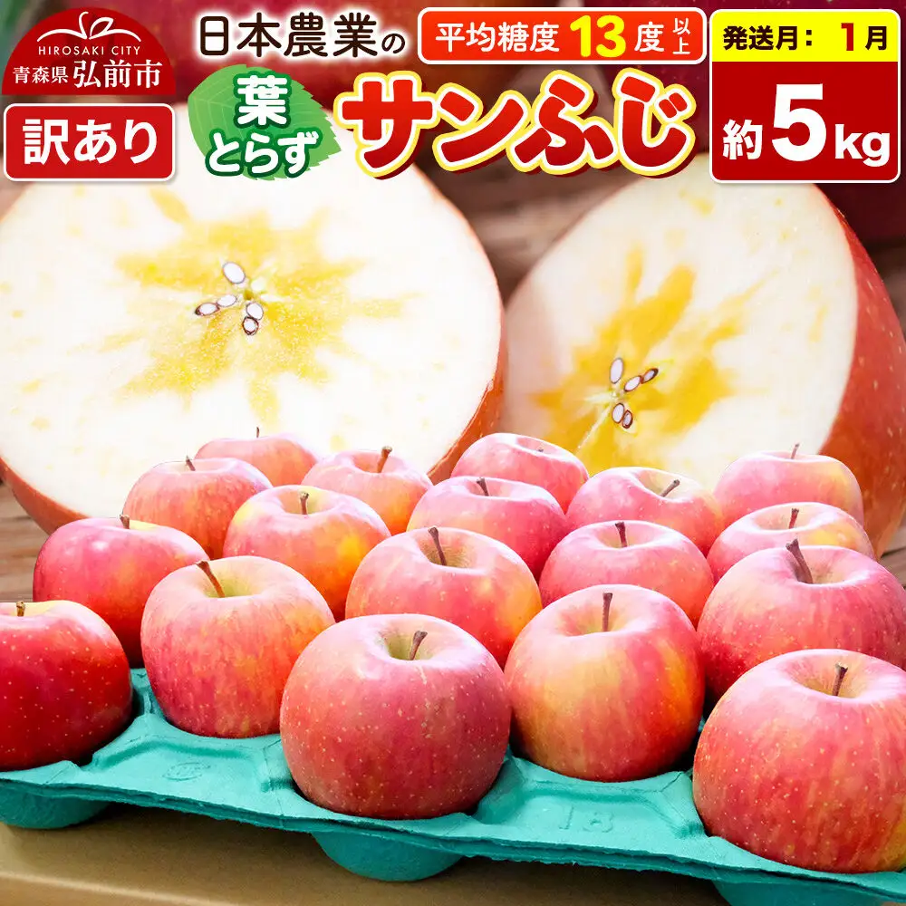 【27年1月発送】りんご 葉とらずサンふじ 【訳あり】 約5kg 平均糖度13度以上 青森県産