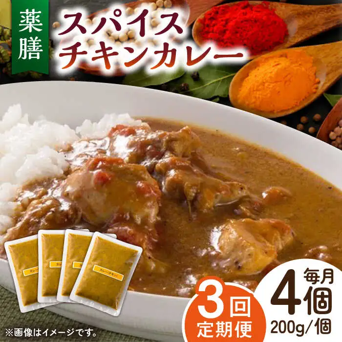 【3回定期便】薬膳スパイスチキンカレー 4食 /自然庵 [UCQ004] カレー