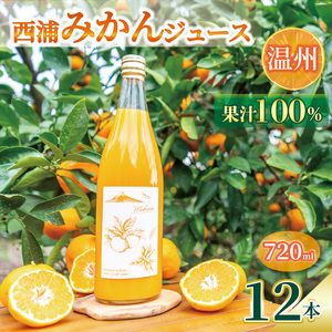 オレンジ ジュース ストレート 果汁 100％ 温州 みかん 720ml×12本 西浦 ミカン 贈答用 静岡 沼津