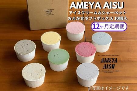 【定期便12ヶ月毎月お届け】AMEYA AISU アイスクリーム＆シャーベット おまかせギフトボックス 100ML×10個入