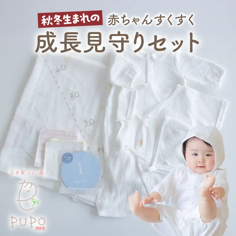 秋冬生まれの赤ちゃんすくすく成長見守りセット タオル 月齢カード ハンカチ ドレス ボンネット コンビ肌着 出産準備 赤ちゃん用品 ニット ベビー用品 ベビーグッズ ベビー服 ベビーウェア 育児 秋服 冬服  国産 _Tk032-021