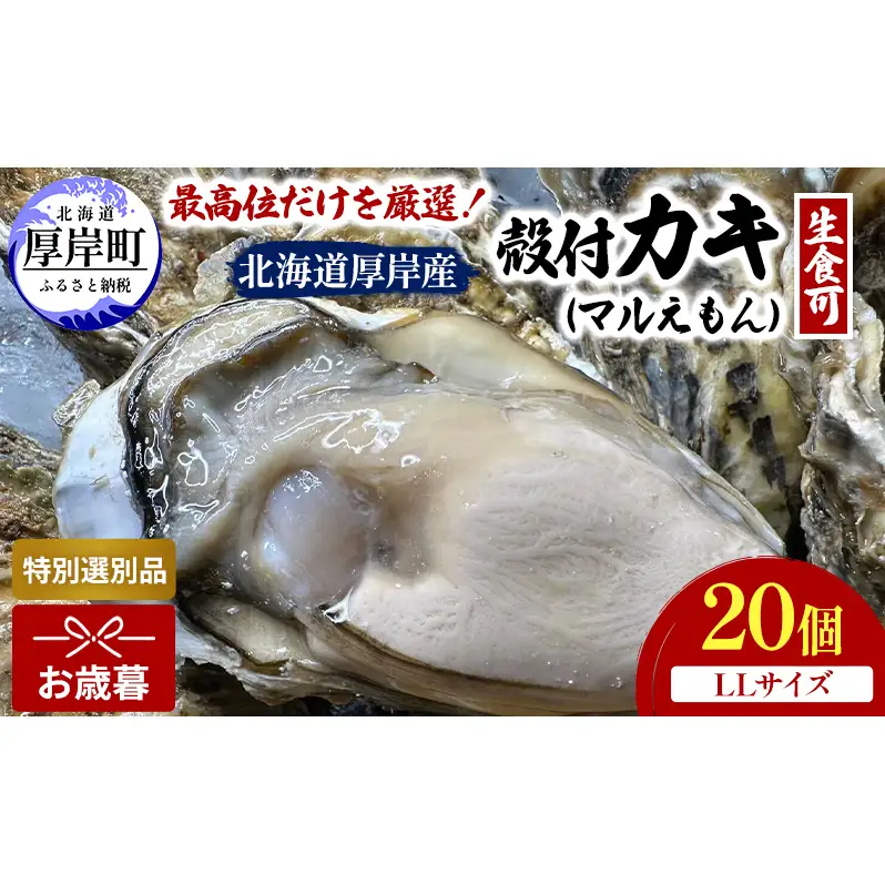 【お歳暮】北海道 厚岸産 ブランド牡蠣 マルえもん 殻付き 牡蠣 LLサイズ 20個 【光輝】 [ 魚貝類 生牡蠣 海鮮 海の幸 生食用牡蠣 生食用 生食用殻付き牡蠣 濃厚 甘み  オイスター ]  