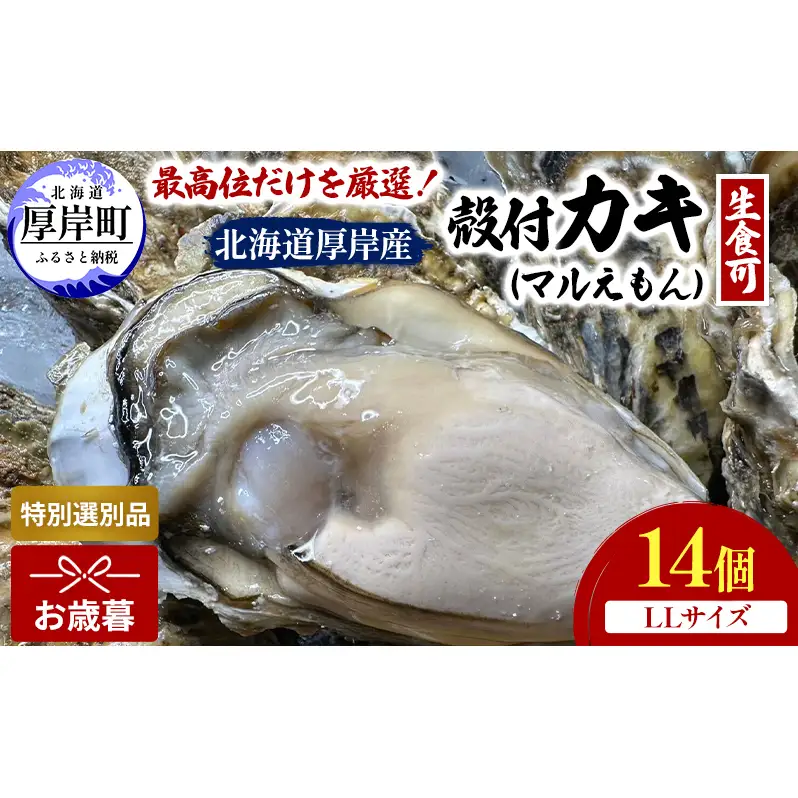 【お歳暮】北海道 厚岸産 ブランド牡蠣 マルえもん 殻付き 牡蠣 LLサイズ 14個 【光輝】 [ 魚貝類 生牡蠣 海鮮 海の幸 生食用牡蠣 生食用 生食用殻付き牡蠣 濃厚 甘み  オイスター ]  