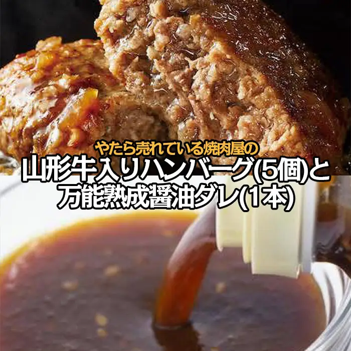 "やたら売れてる"焼肉屋の山形牛入りハンバーグ(120g×5)と万能熟成生醤油ダレ(1本)セット FZ25-942