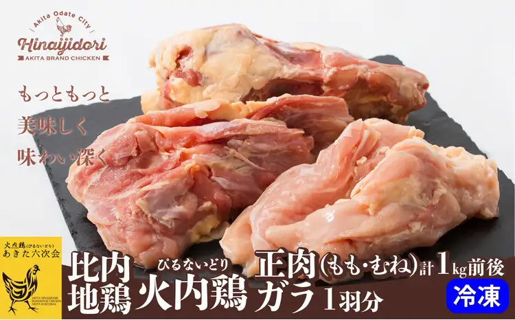 75P2303 比内地鶏　火内鶏　正肉・ガラ1羽分【 あきた六次会】