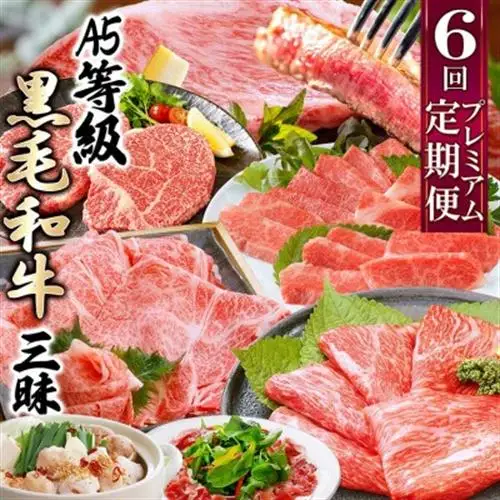定期便(6回配送)A5等級鹿児島県産黒毛和牛 II-0016_肉 お肉 牛肉 ロース モモ サーロイン ステーキ すき焼き すきやき しゃぶしゃぶ 焼肉 切り落とし もつ ホルモン 人気 送料無料_【配送不可地域：離島】【1166763】