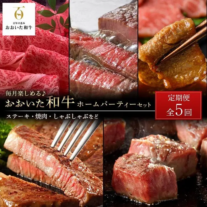 ＜定期便 全5回＞毎月楽しめる♪おおいた和牛【総計2.6kg！】ホームパーティー セット（ステーキ・焼肉・しゃぶしゃぶなど）